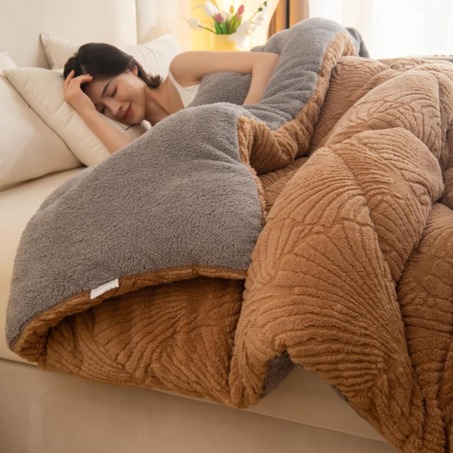 Edredón invierno borreguillo de 3kg manta hámster café 200x230cm