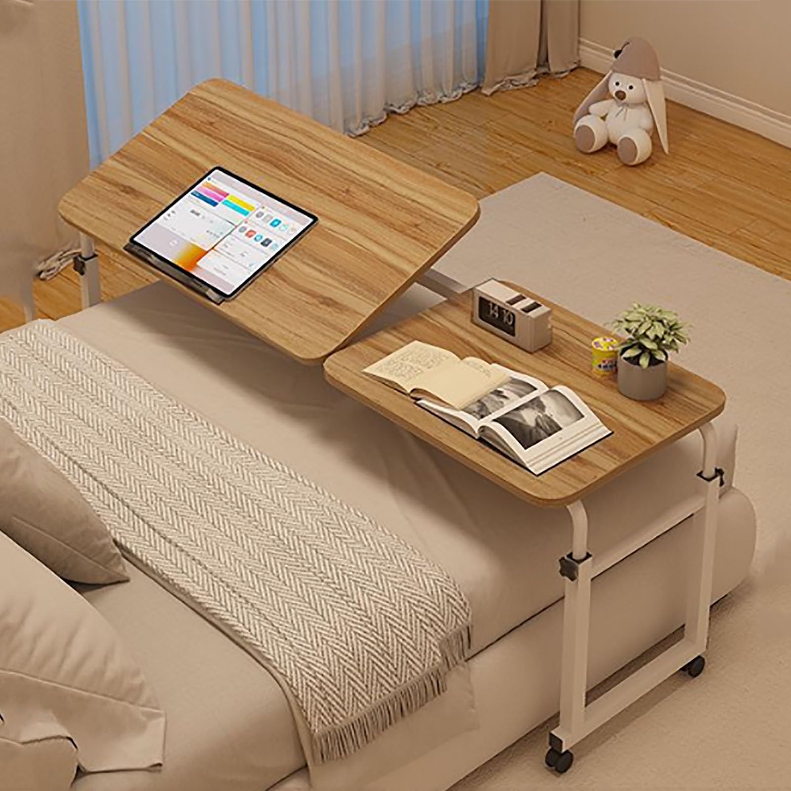 Adjustable Height Over Bed Table with Wheels Versatile Desk for Eating Mobile Computer Table and Bedside Table