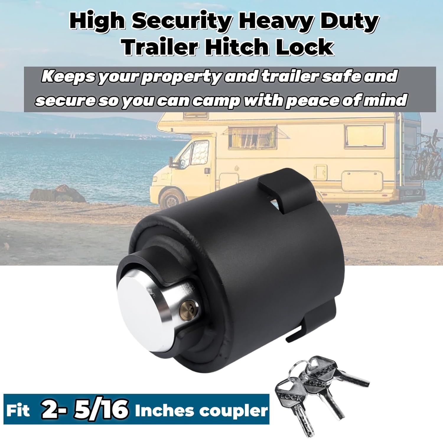 2516 Trailer Hitch Lock, Fits 2-5/16-Inch Couplers, Anti-Theft Coupling Lock with Interior Locking, Heavy-Duty Trailer Lock for Secures Safety Chains, Trailers, RVs, Boats, Trucks & Campers