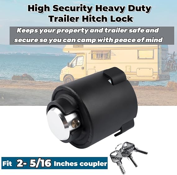 2516 Trailer Hitch Lock, Fits 2-5/16-Inch Couplers, Anti-Theft Coupling Lock with Interior Locking, Heavy-Duty Trailer Lock for Secures Safety Chains, Trailers, RVs, Boats, Trucks & Campers