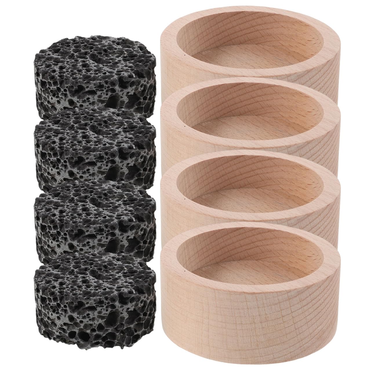 Sewroro 4 Piezas Difusor Pasivo de Piedra Volcánica para Aceites Esenciales, Diseño Redondo de Madera y Piedra Volcánica, Antideslizante, Adecuado para Habitaciones y Hoteles