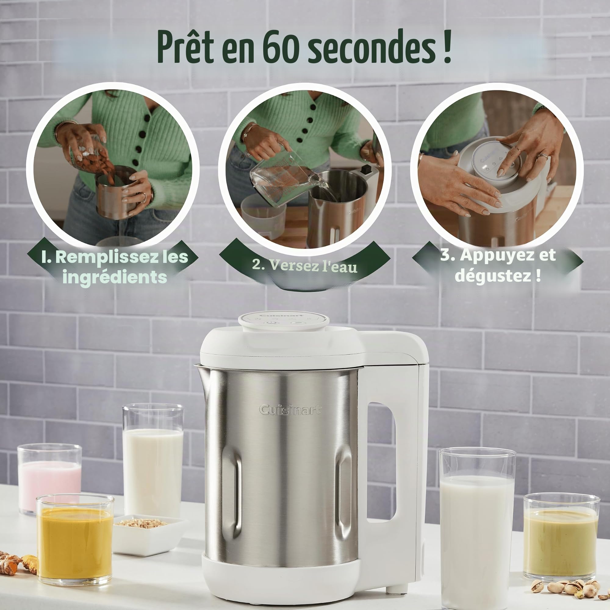 Cuisinart NutSmart® Machine à lait de noix, amande, soja, avoine barista, noix de cajou, fait du lait en 60 secondes, machine à lait végétale, avec panier filtrant, sans filtration, capacité de 1,2 l