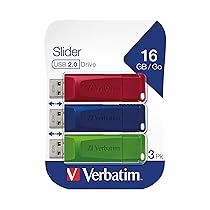 Verbatim Slider Confezione multipla chiavette USB 16GB I USB 2.0 I 3 memorie USB I Laptop Notebook Ultrabook TV Autoradio I Penna USB 2.0 I Pendrive con funzione rilascio I Rosso Blu Verde