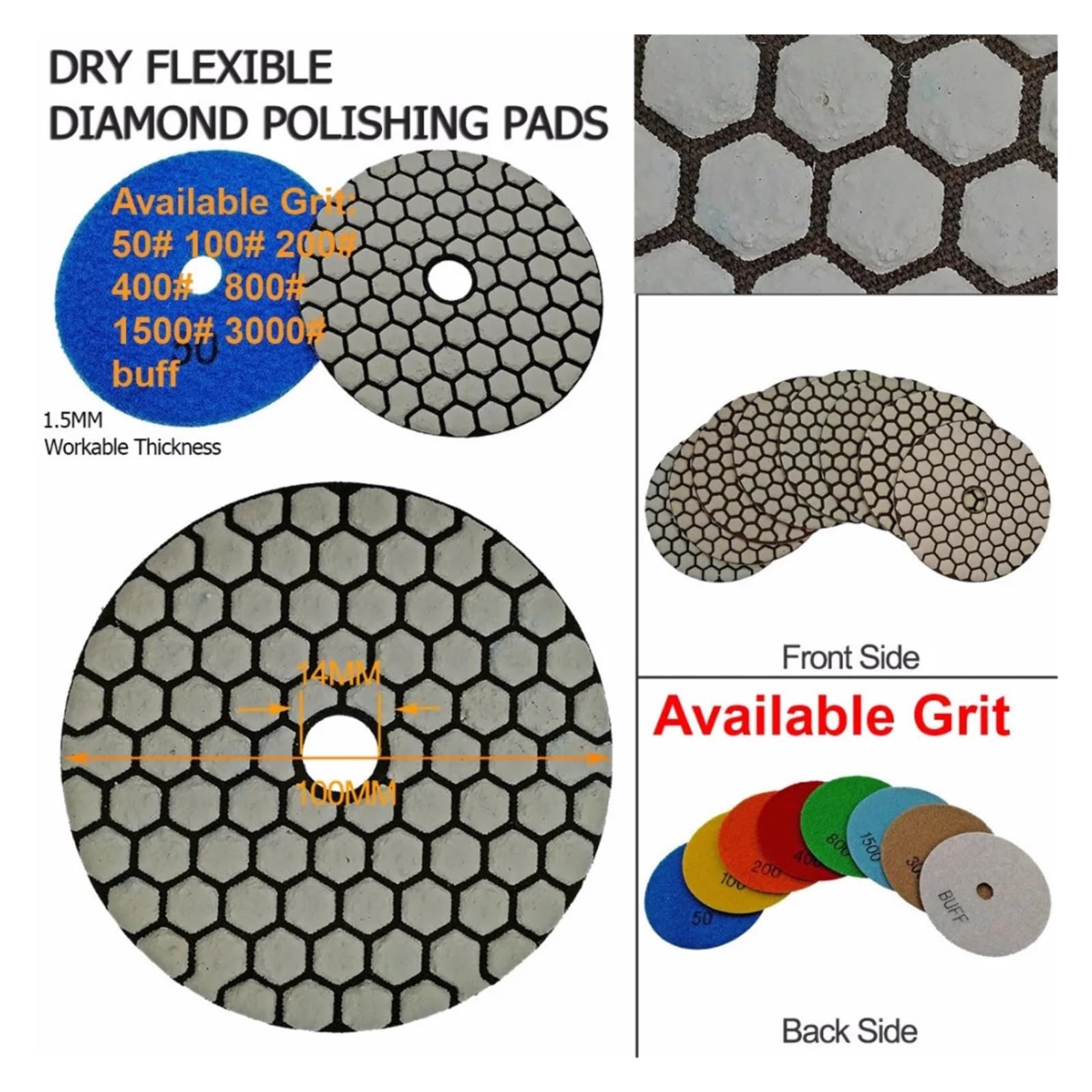 6 uds 4 "/100mm Grit1500 almohadilla de pulido en seco Flexible de diamante disco de lijado de cerámica de granito de mármol pulidor de unión de resina