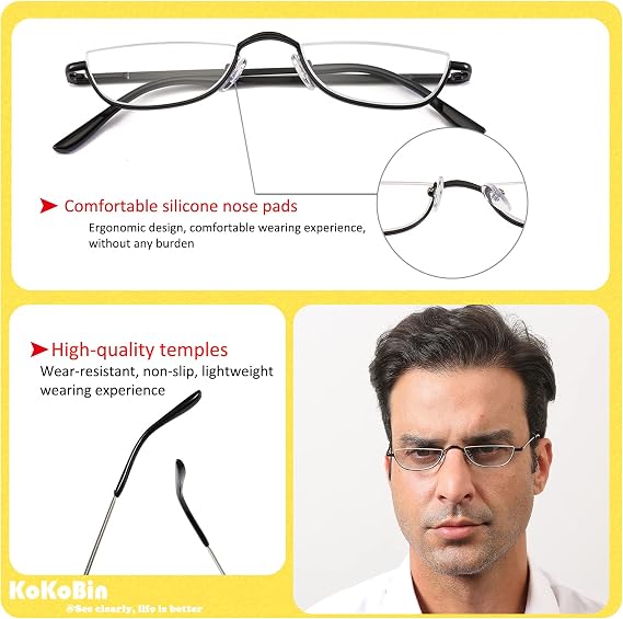 Half Reading Glasses 4 Pairs Metal Frame 1.00