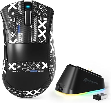 MAMBASNAKE Attack Shark V3 PRO 62g Superlight Wireless Gaming Mouse,RGB Charging Dock,BK52820 Tri-Mode BT/2.4G Wireless/Wired Mouse with Grip Tape,25000DPI,5 Programmable Buttons for Pc/Mac,Black PRO