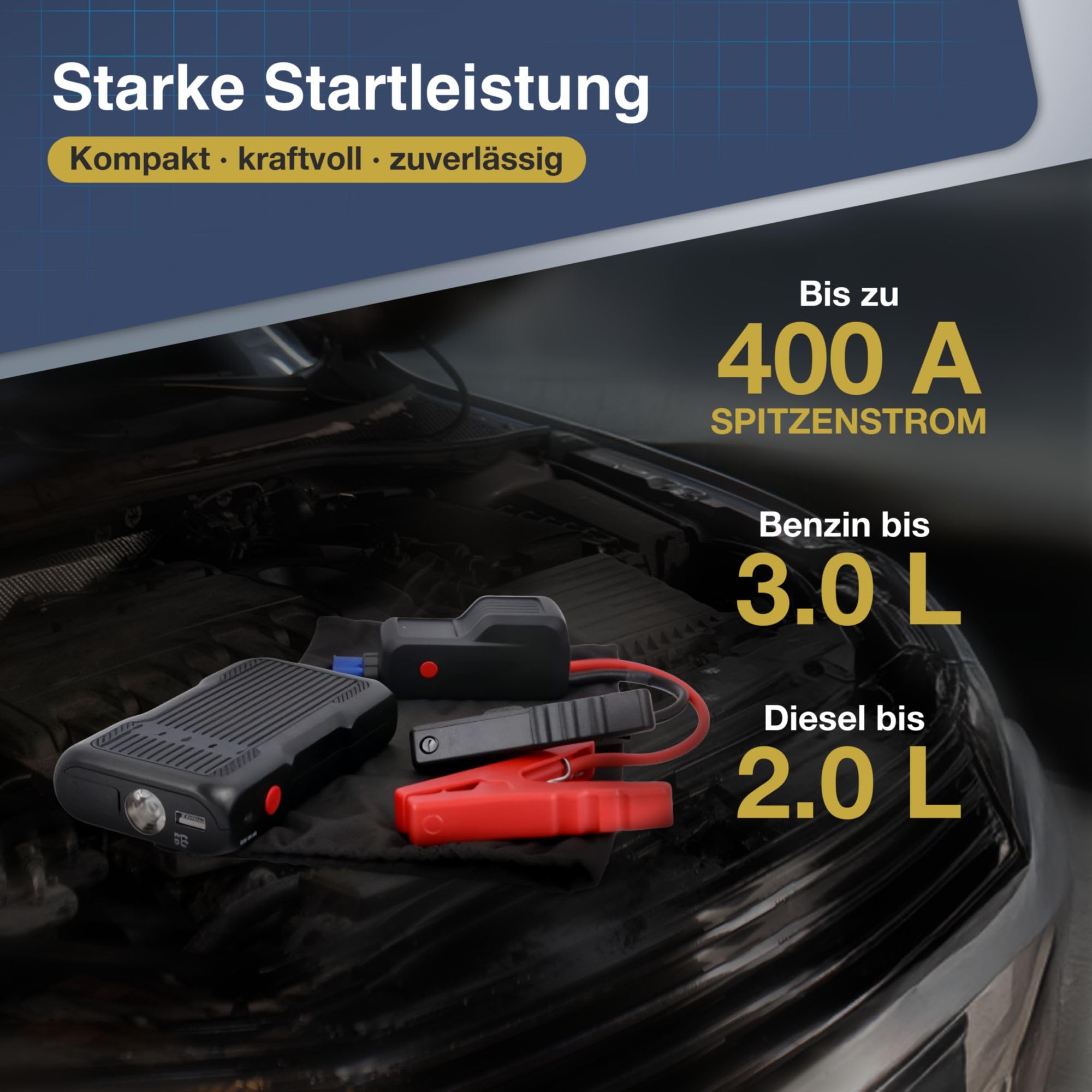 cartrend Station d'alimentation Portable avec compresseur intégré jusqu'à 7 Bar, USB et Connexion Voiture 12 V, 600 A