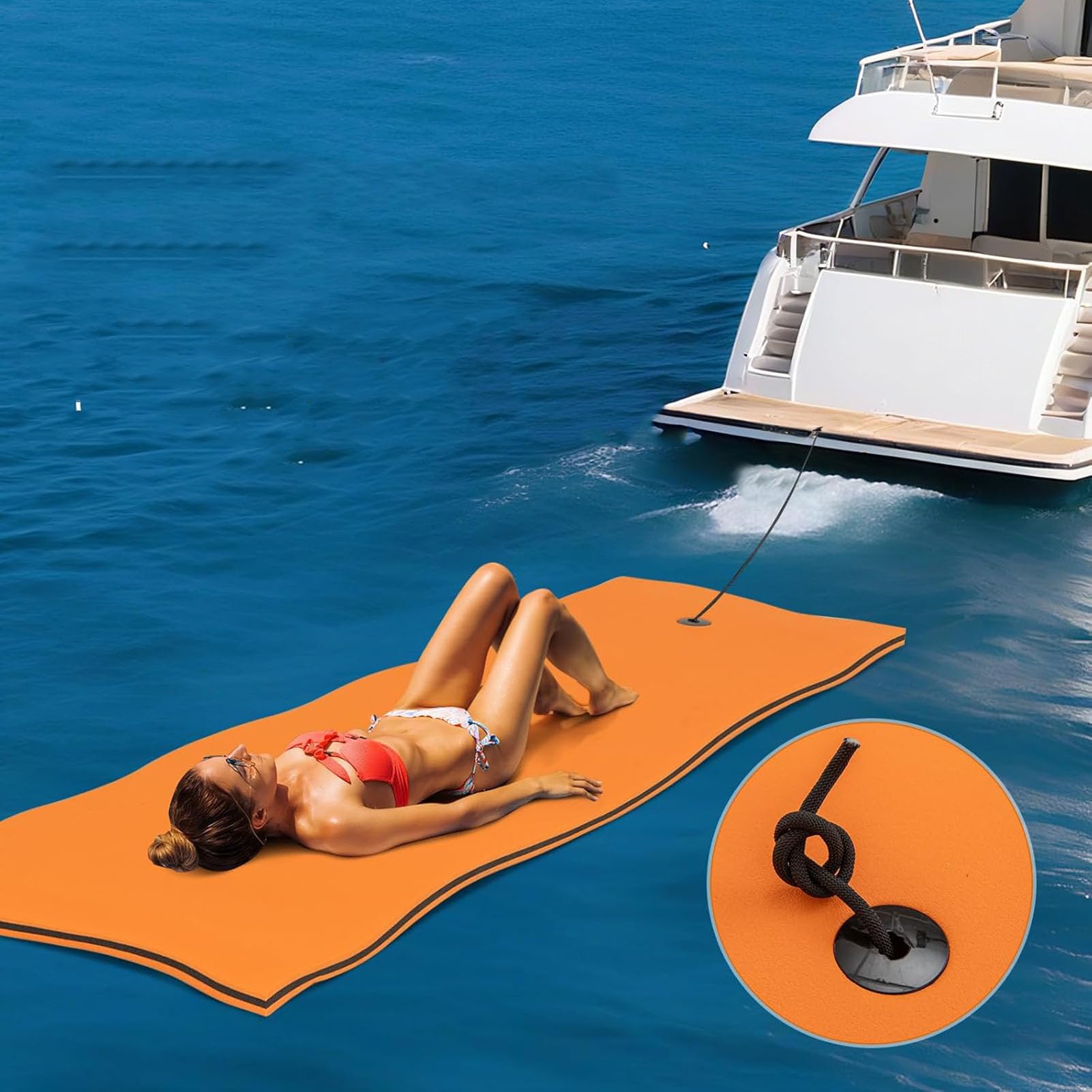 Tappetino Galleggiante per Acqua, Tappetino di Loto in Schiuma XPE a 3 Strati, Tappetino Galleggiante Arrotolabile per Lago, Piscina, Spiaggia,Arancia,4m x 0.9m x 3.3cm