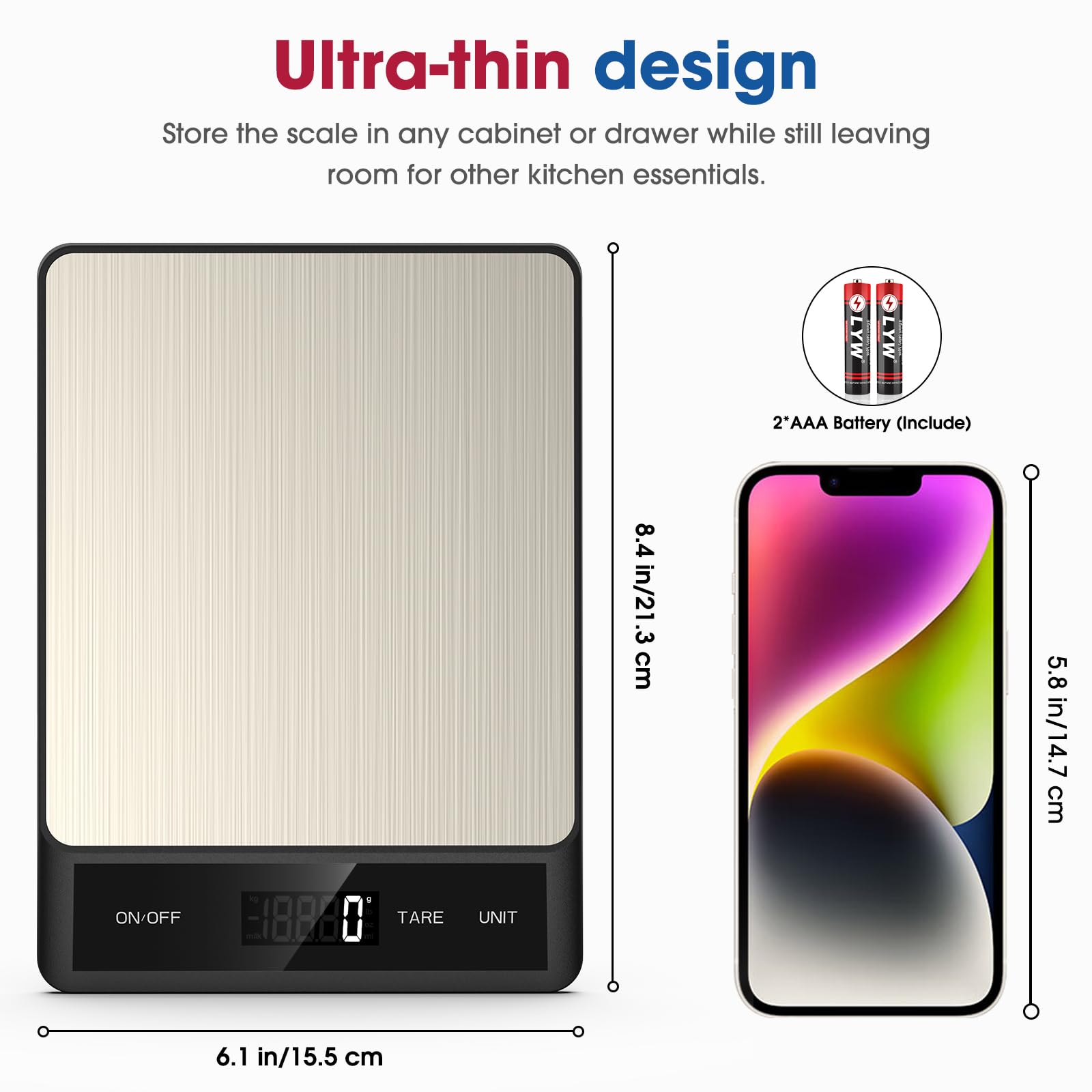 Mik-Nana Bilancia digitale da cucina con 6 unità funzione tara e display LCD, 5 kg in acciaio inox, peso grammi e once per cottura, cottura e preparazione dei pasti (batterie incluse)