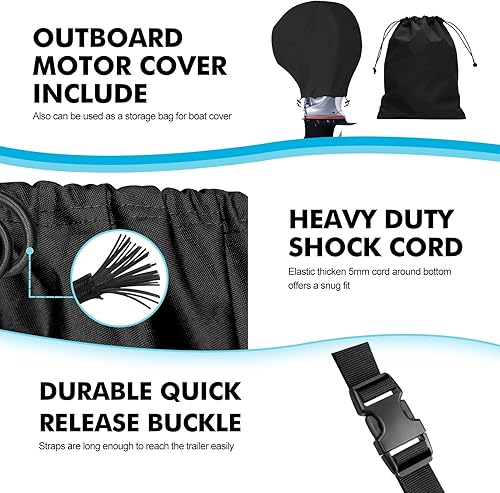 Miniatura 3 de Boatpro Funda para lancha remolcable de 14 a 16 pies con cubierta de motor fuera de borda, lona marina 900D, impermeable, resistente para lanchas de