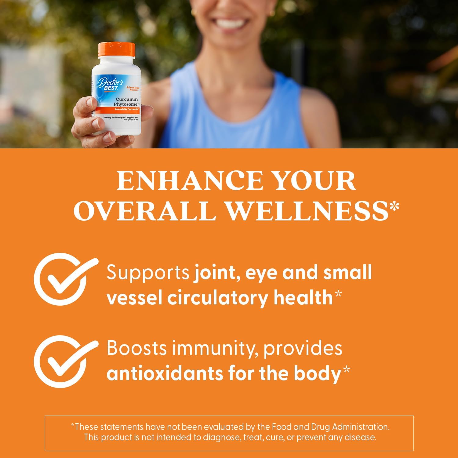 Doctors Best Curcumin Phytosome Supplement for Men & Women - Curcumin Complex Capsules 1000 mg Per Serving, Joint Health Support, Bioavailable Formula, Gluten Free, Soy Free, Vegan - 180 Veg Caps