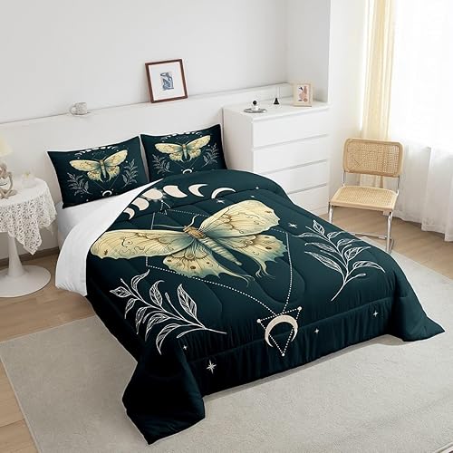 Miniatura 4 de Juego de edredón de polilla de la muerte, relleno de edredón de mariposa King, juegos de ropa de cama de galaxia del sol y la luna para niños y