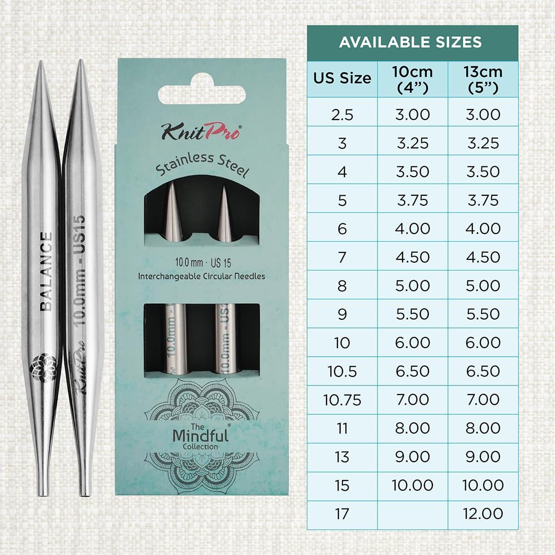 KnitPro The Mindful Collection Interchangeable Circular Needles 5" (13cm) | US Size 15 (10mm)
