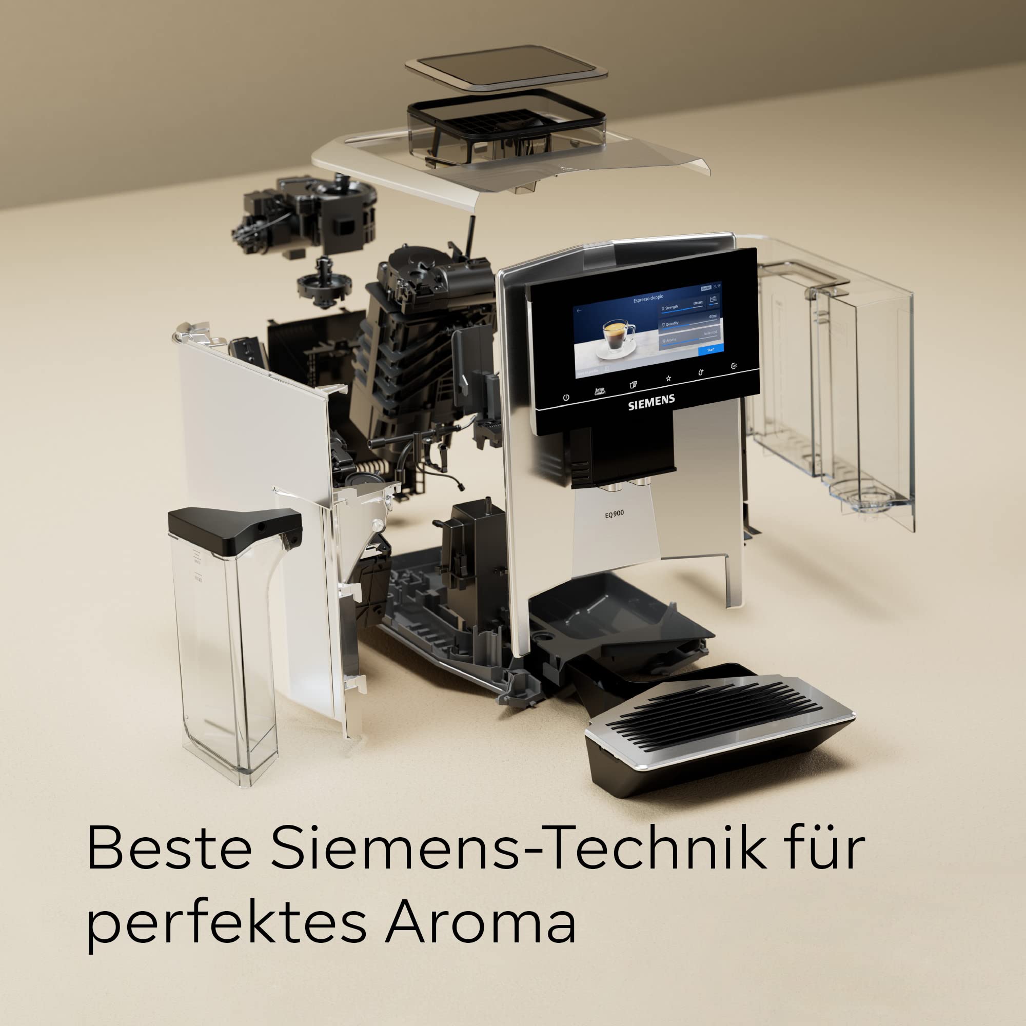 Siemens TQ903D03 W pełni automatyczny ekspres do kawy EQ.900, pojemnik na ziarna, HomeConnect, wyświetlacz Full Touch o wysokiej rozdzielczości 6,8", ciche przygotowywanie, stal nierdzewna
