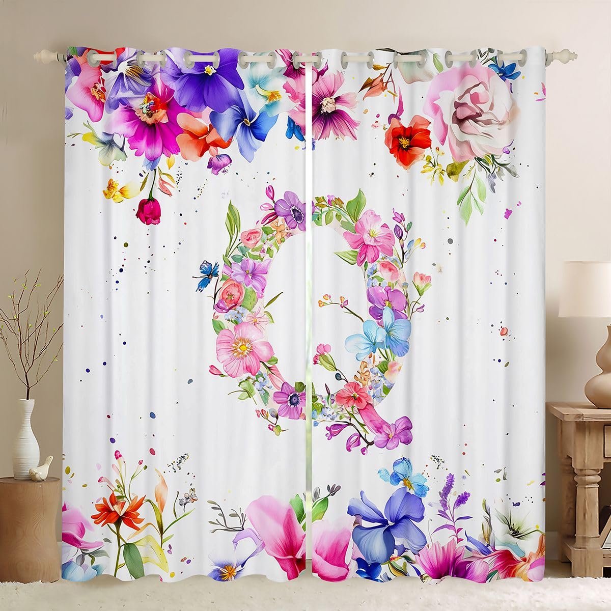 Rideau occultant 140x175 cm alphabet rose Homewish pour fenêtre