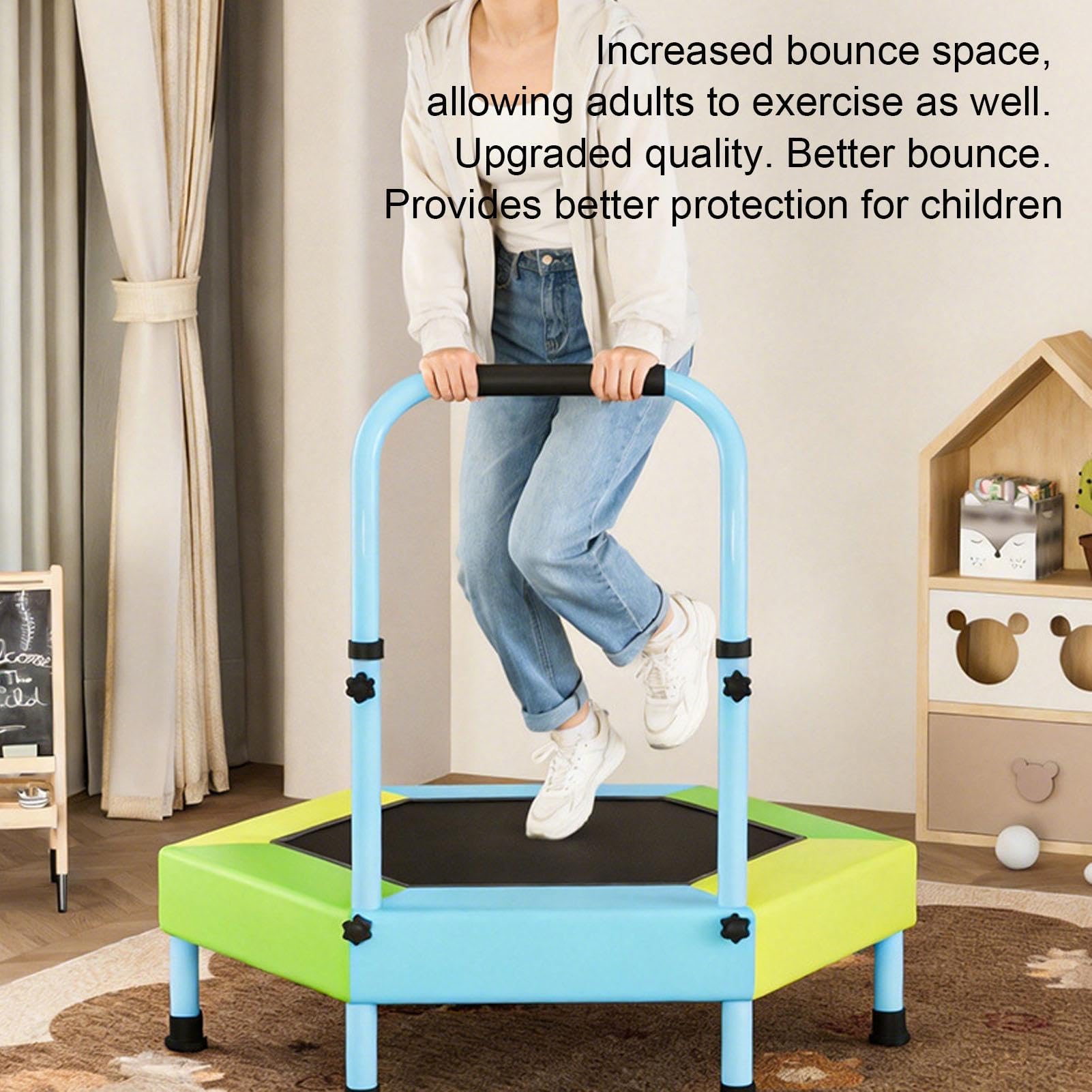 Mini-Trampolin für Kinder, 91 cm, faltbar, Springspielzeug, Mini-Trampolin mit verstellbarem Griff, für Kindergarten, Klassenzimmer, Zuhause, Fitnessstudio, Park, Rasen, Hof, Garten