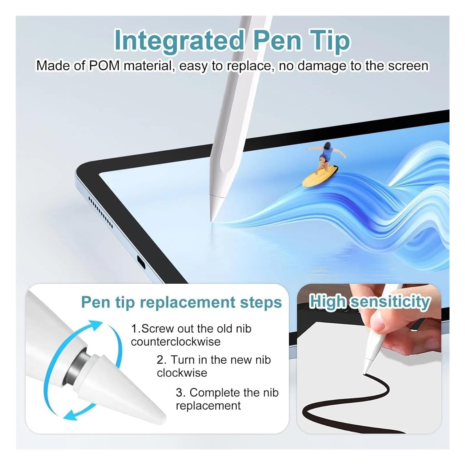 Lápiz óptico Capacitivo liviano, lápiz táctil con Carga USB-C for iPad de Apple, Toma de Notas y bocetos Diarios(Black)