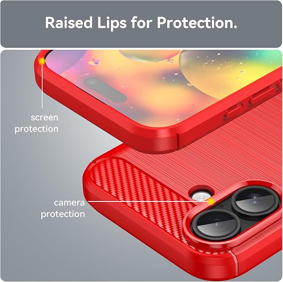 Case for iPhone 17 Case, Carbon Fiber Texture Design Cover Anti-Scratch Shock Absorption Designed Case for iPhone 17 (2025) (Red)