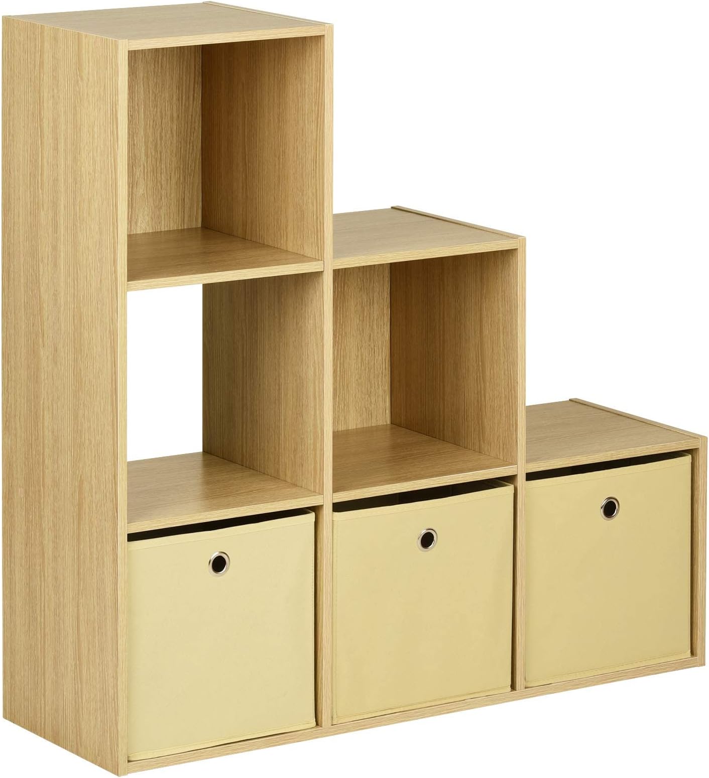 Hartleys Oak 6 Cube Shelving Unit and 3 Easy Grasp Box Drawers - Beige