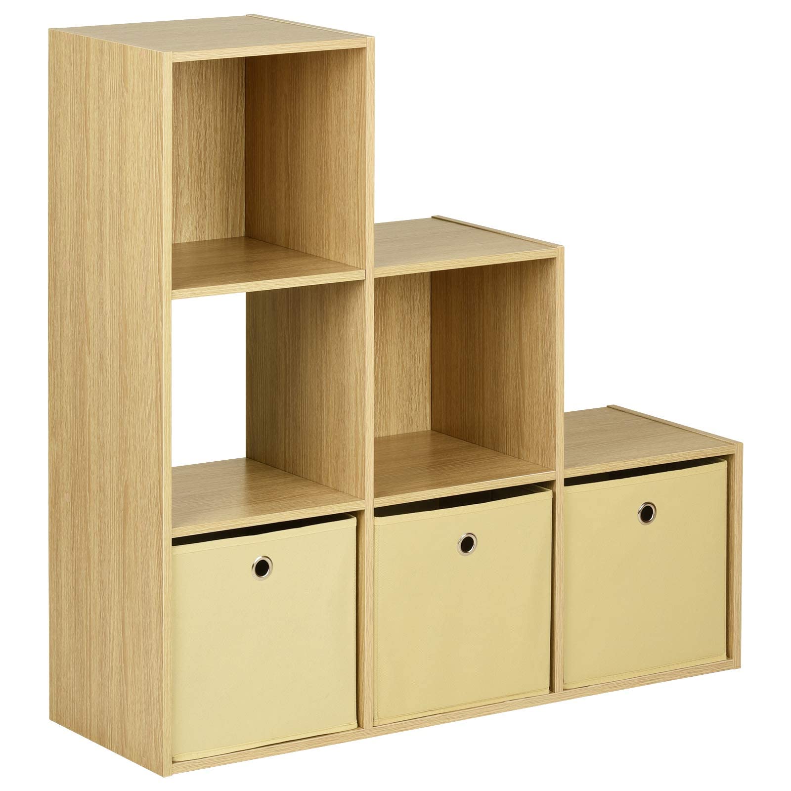 Hartleys Oak 6 Cube Shelving Unit and 3 Easy Grasp Box Drawers - Beige