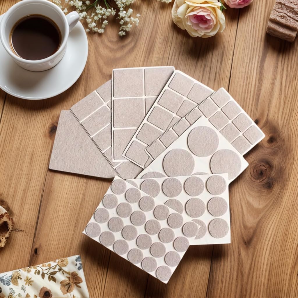 Felt Furniture Pads 62 PCS Set, Round & Square Floor Protectors for Chairs, Tables, Cabinets, Anti Scratch Furniture Leg Pads for Hardwood, Tile & Laminate Floors