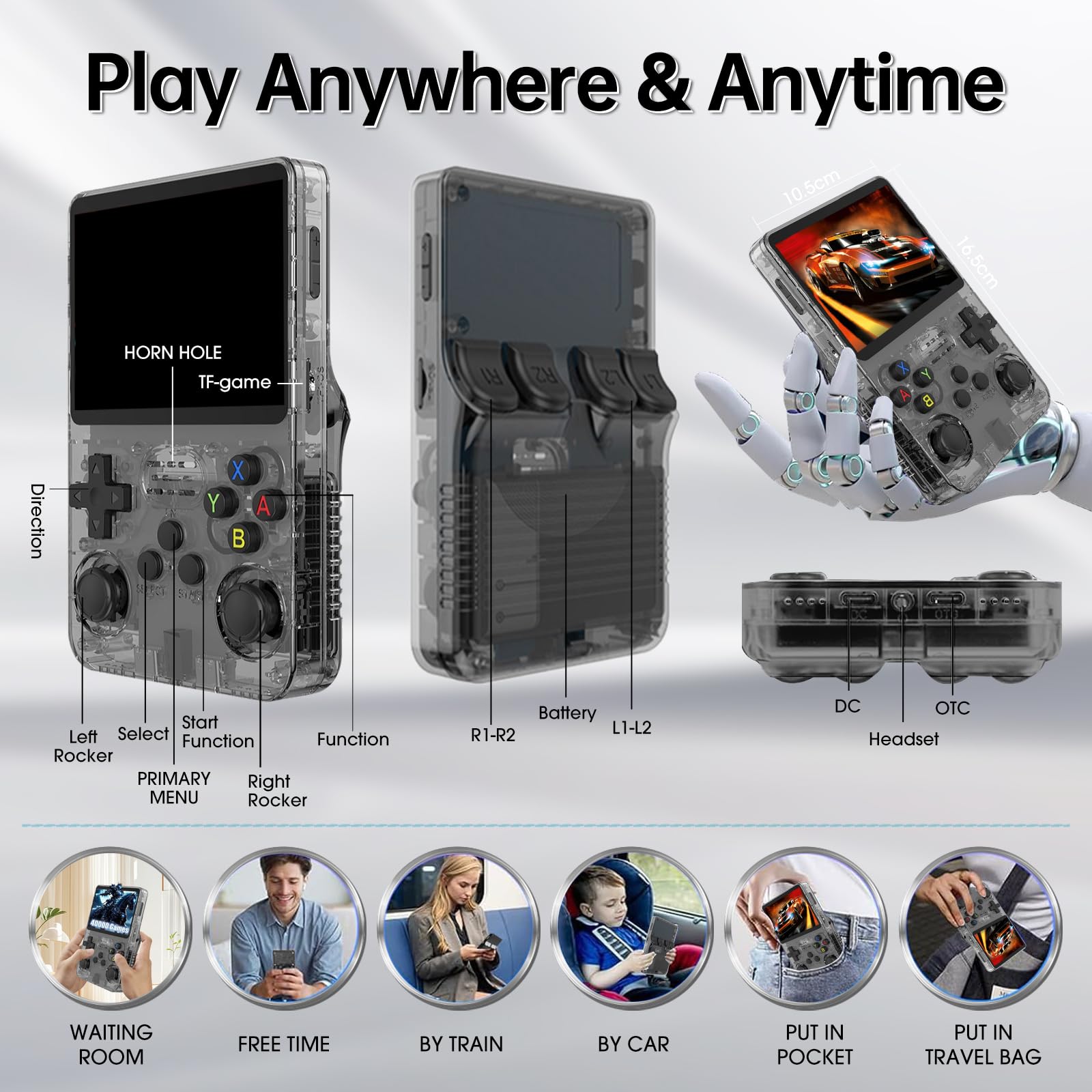 Febotak R36S - Console da gioco retrò portatile con schermo IPS da 3,5", 128 GB di memoria, oltre 40.000 giochi, basato su LINXU Open Source ARKOS, batteria da 3500 mAh (nero)