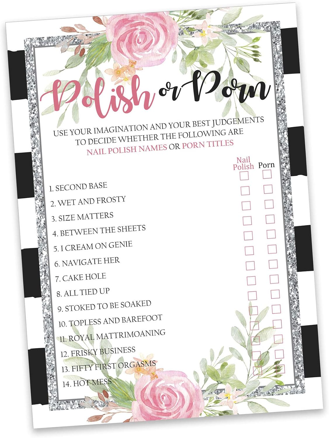 50-Pack Bulk Party Activity Game Polish Or Porn Game Cards Floral Bachelorette Party Bridal Shower Collection image 2