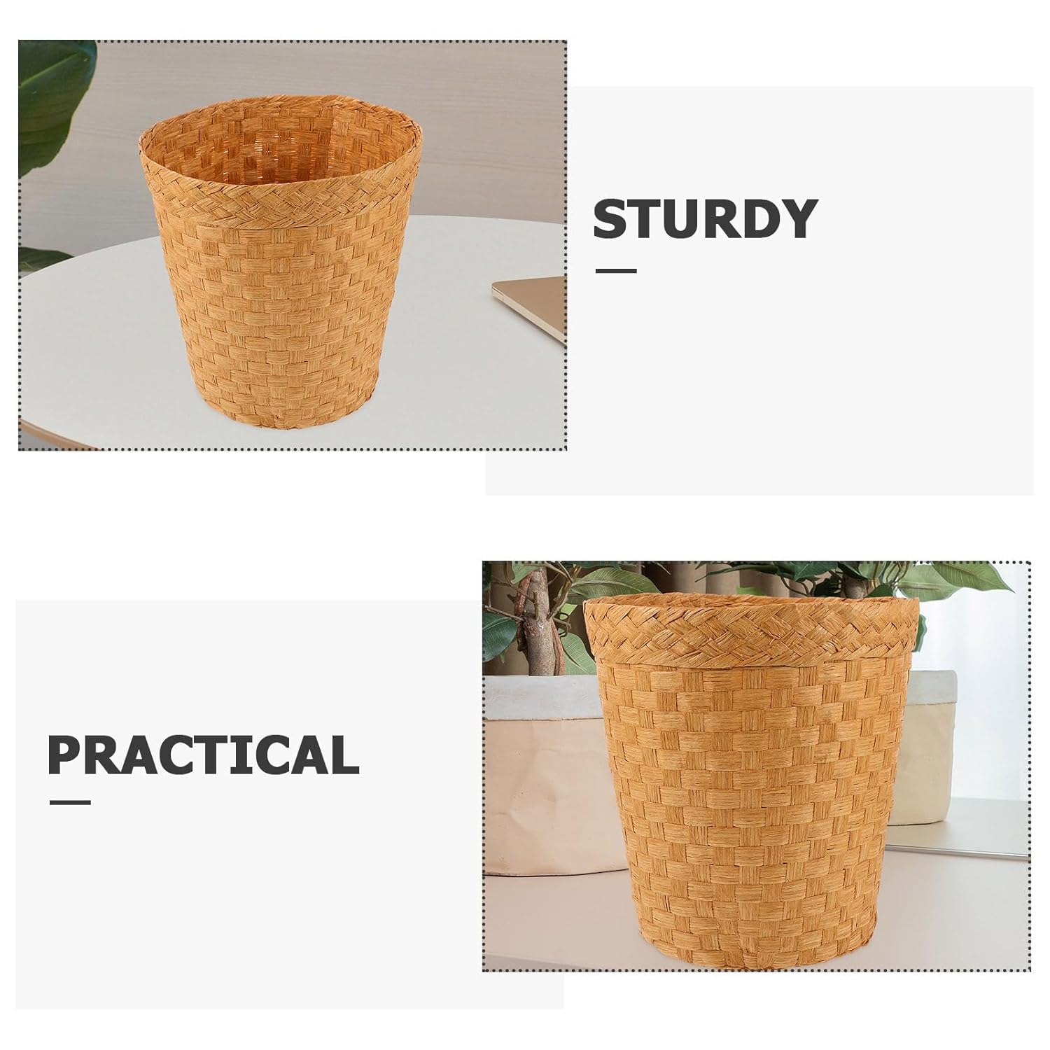 Wastebasket Woven Trash Can Small Desktop Storage Bin Multipurpose Sundries Basket for Office Home Organization