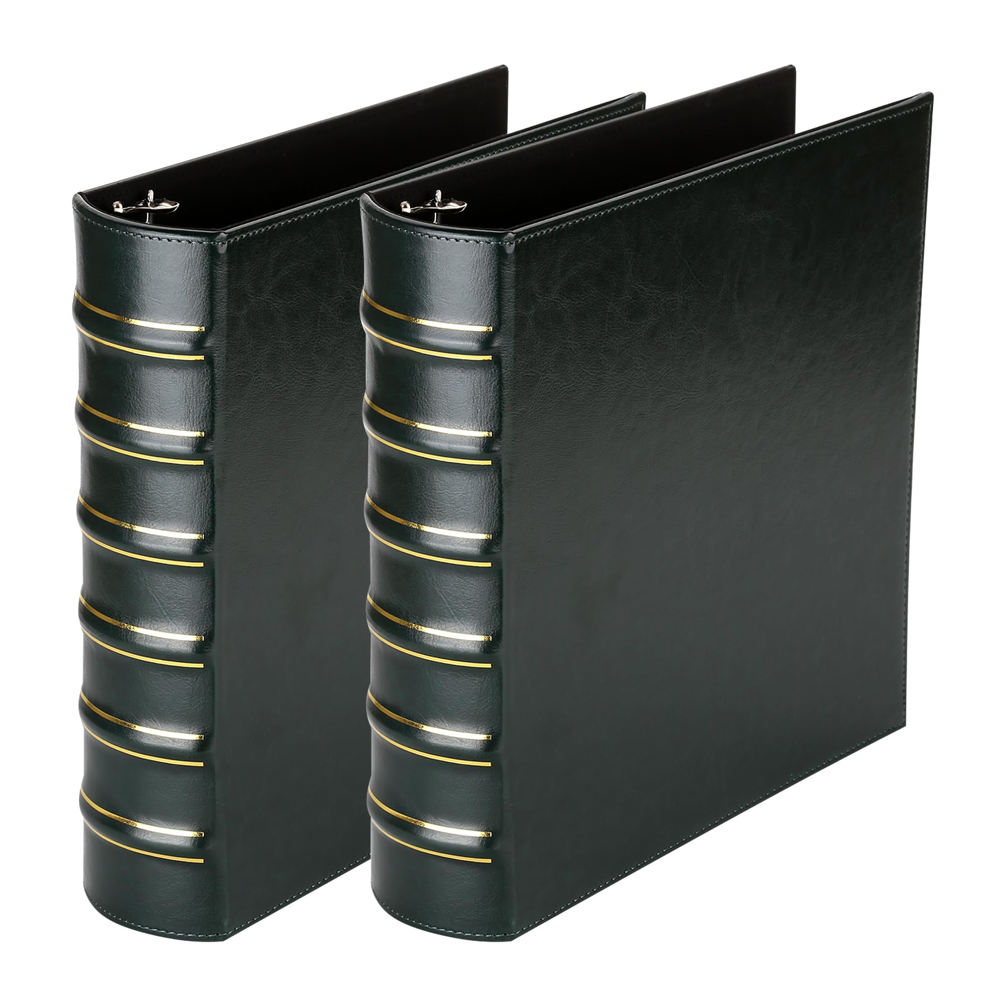 LETVPVOW Vintage Hardback 3 Ring Binder 2 Inch, Professional Leather Binders 2 Inch D Ring, Holds 400 Sheets Capacity 2 Pack - Dark Green