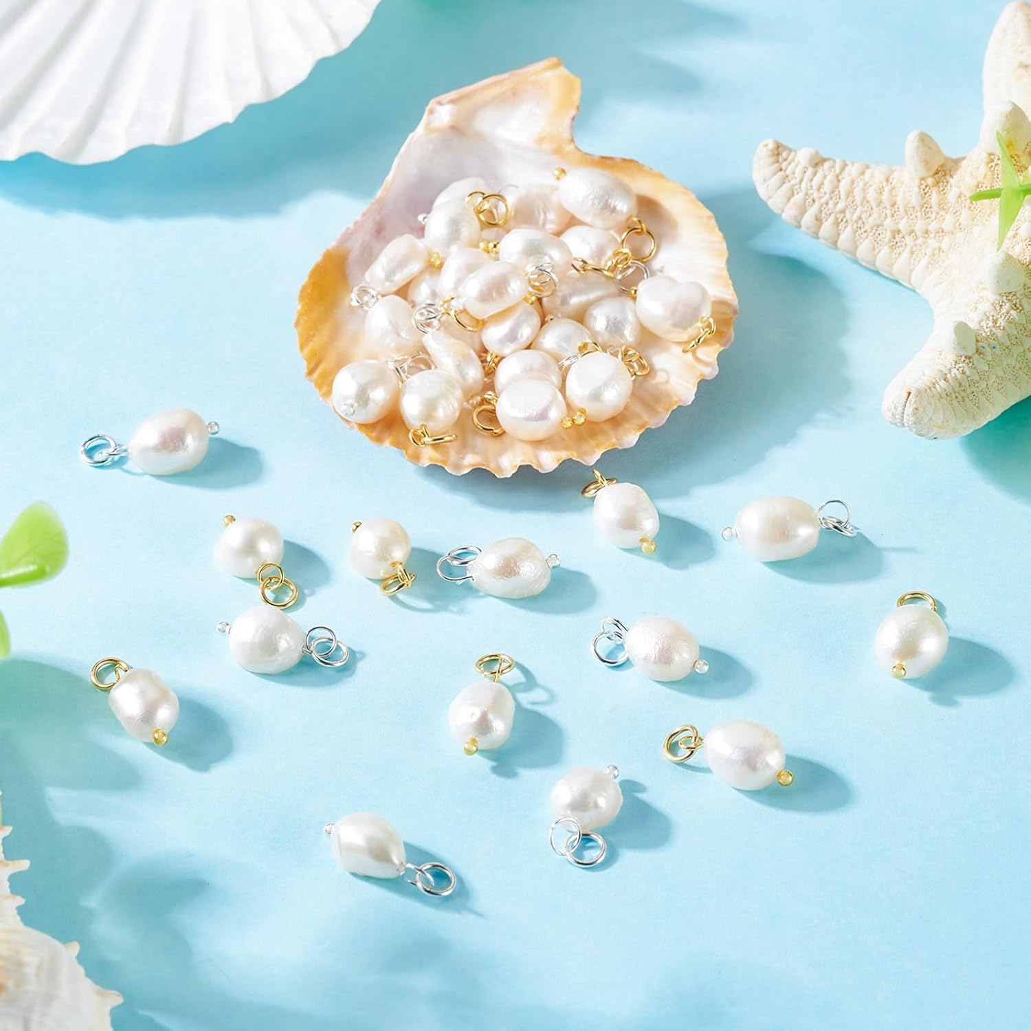 Cheriswelry 40Pcs Natural Pearl Pendants White Rice Pearl Charms Link with Jump Rings 13.5-15mm for DIY Necklaces Bracelets Earrings Jewelry Making - Image 5