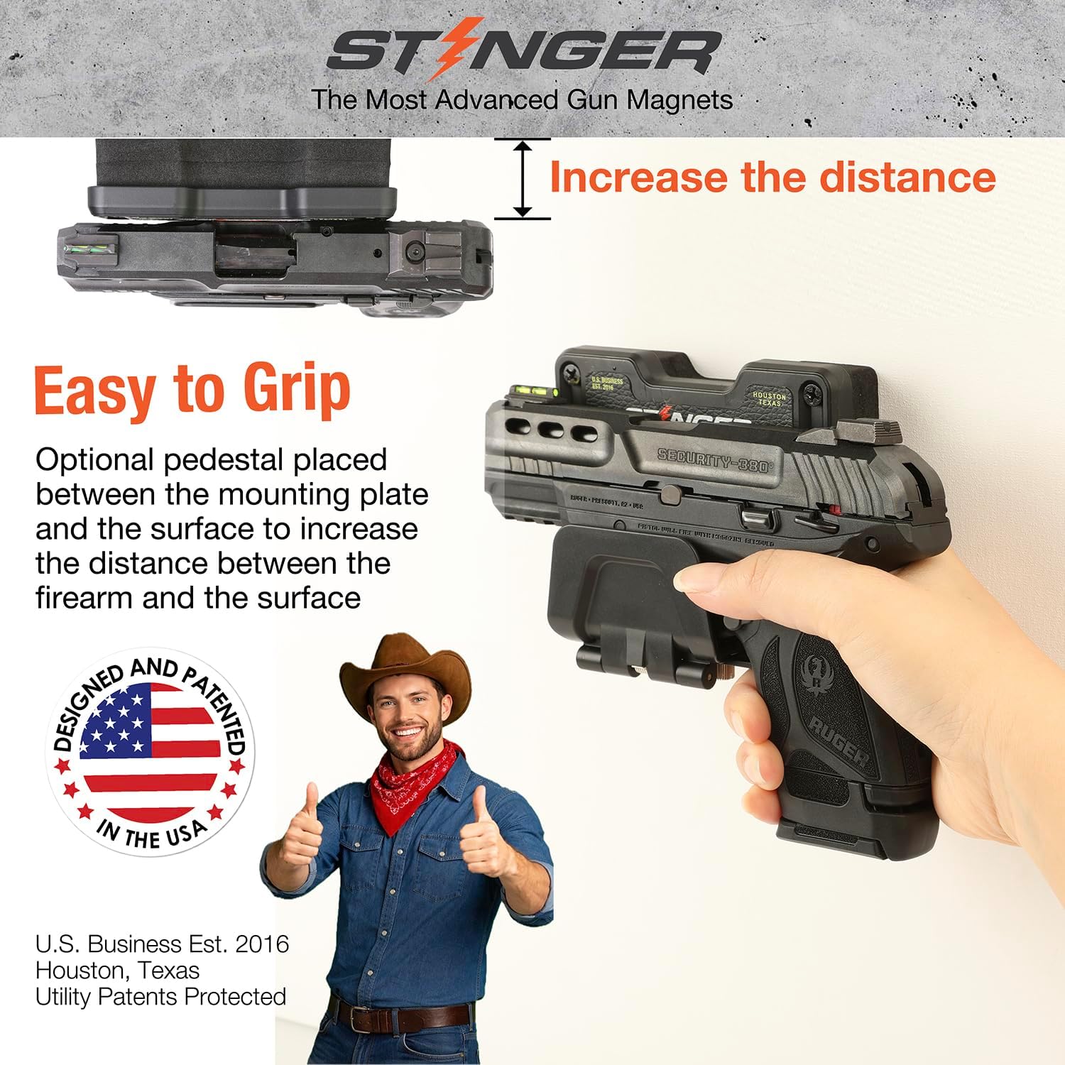 Stinger Gun Mount, Car Holster, Universal Magnetic Gun Mount with Trigger Guard Protection, 30 lb Neodymium Magnet, Gun Magnet Mount for Car, Truck, Desks, Safes, Walls