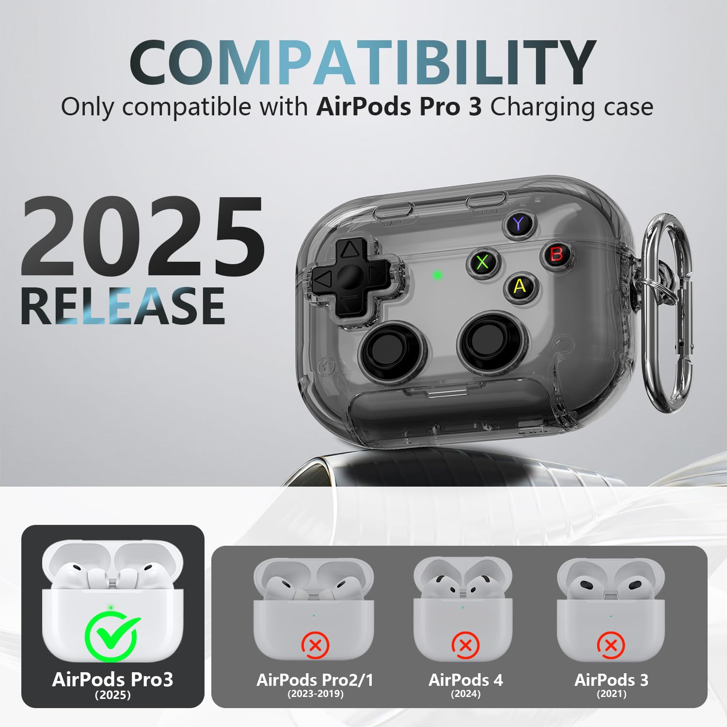 Étui rigide transparent RFUNGUANGO pour AirPods Pro 3 avec verrou et kit de nettoyage
