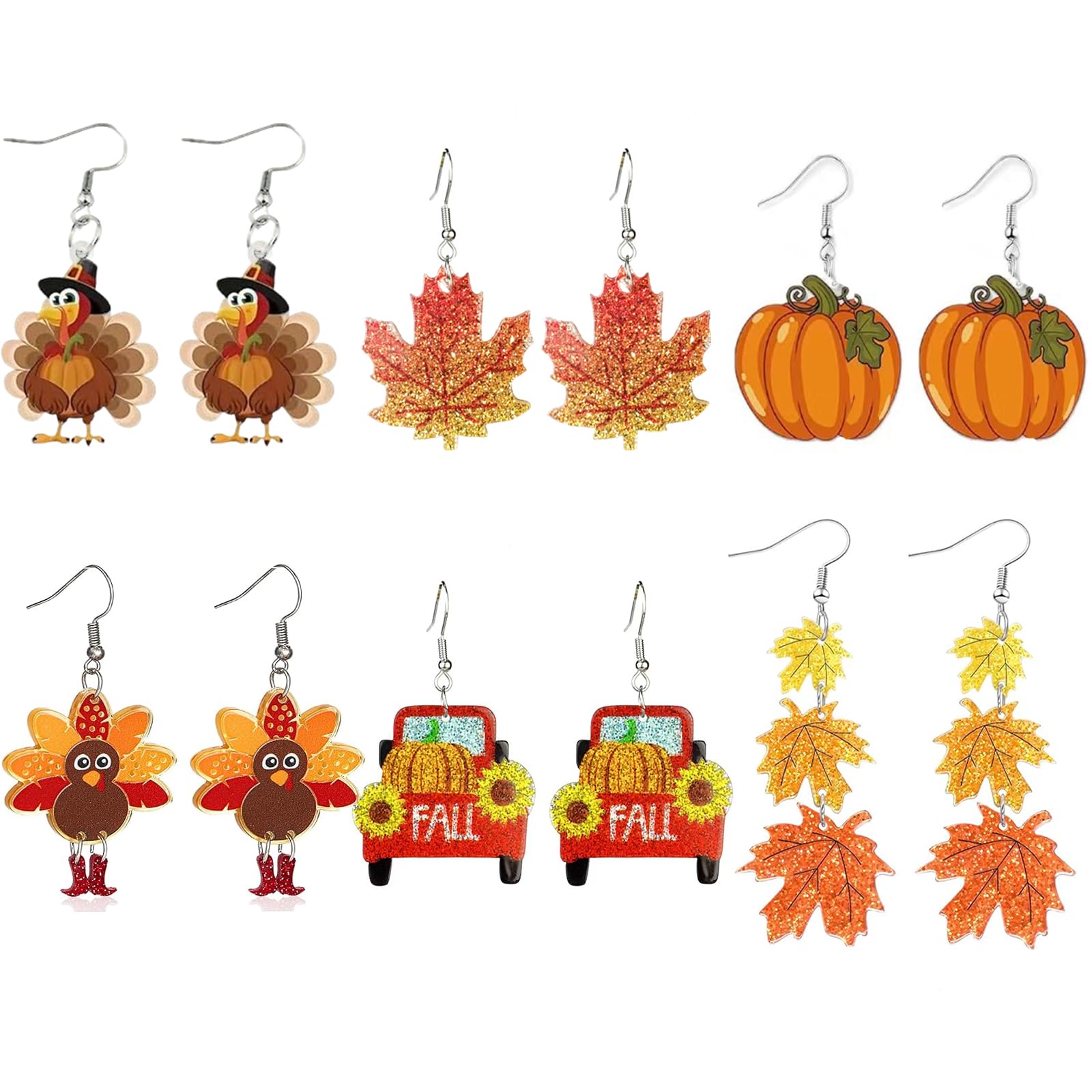 Thanksgiving Fall Earrings for Women,Turkey Pumpkin Acrylic Drop Dangle Earrings Festival Holiday Autumn Festival Holiday Jewelry Gifts