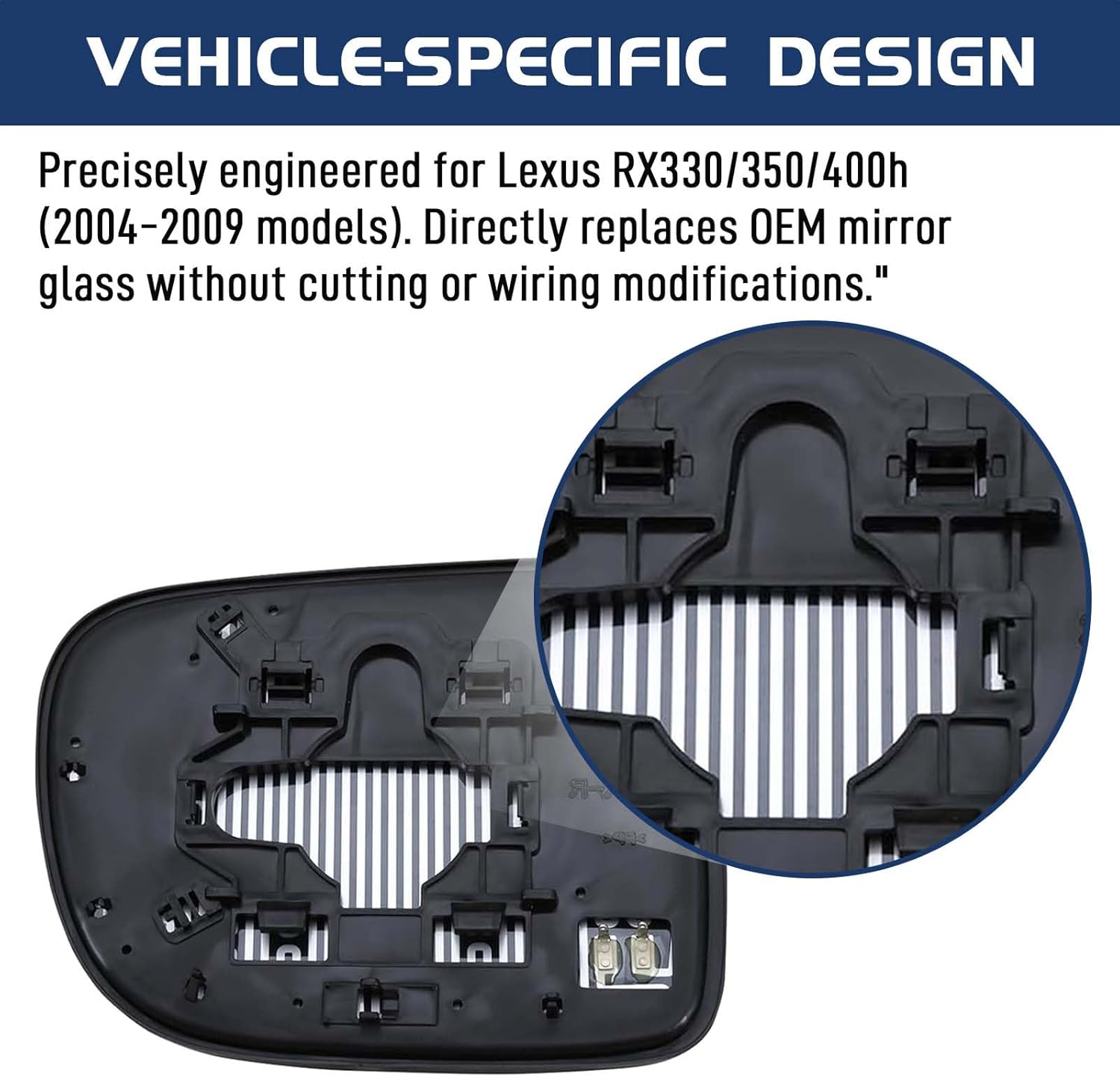 Power Heated Left Side Rear View Mirror Replacement Glass for Lexus RX330 (2004-2006), RX350 (2007-2009), RX400h (2006-2009) - Direct Fit, High Visibility, Driver Side Mirrors Glass