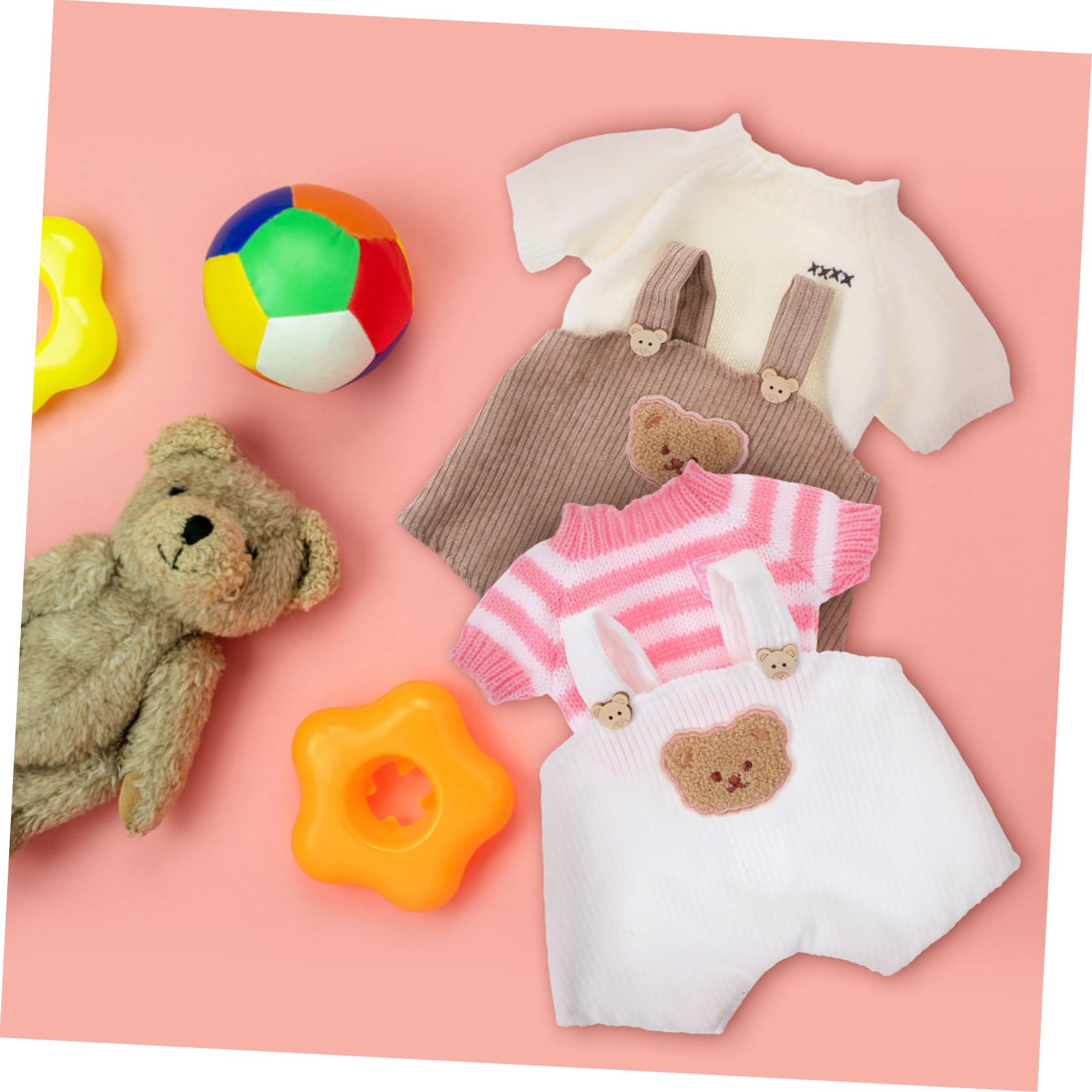 Vestiti Per Bambole Orsetto Set 2 Pezzi Maglione E Pantaloni Con Bretelle Abbigliamento Per Peluche Accessori Per Gioco E Foto
