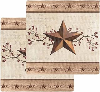 Farmhouse Texas Star Brown Waffle Kitchen Dish Towels Set of 2, Berry Vintage Wooden Absorbent & Quick Dry Hair Hand Bath Tea Golf Microfiber Towel, Soft Yoga Gym Workout Towel Dish Washcloth 12"x12"