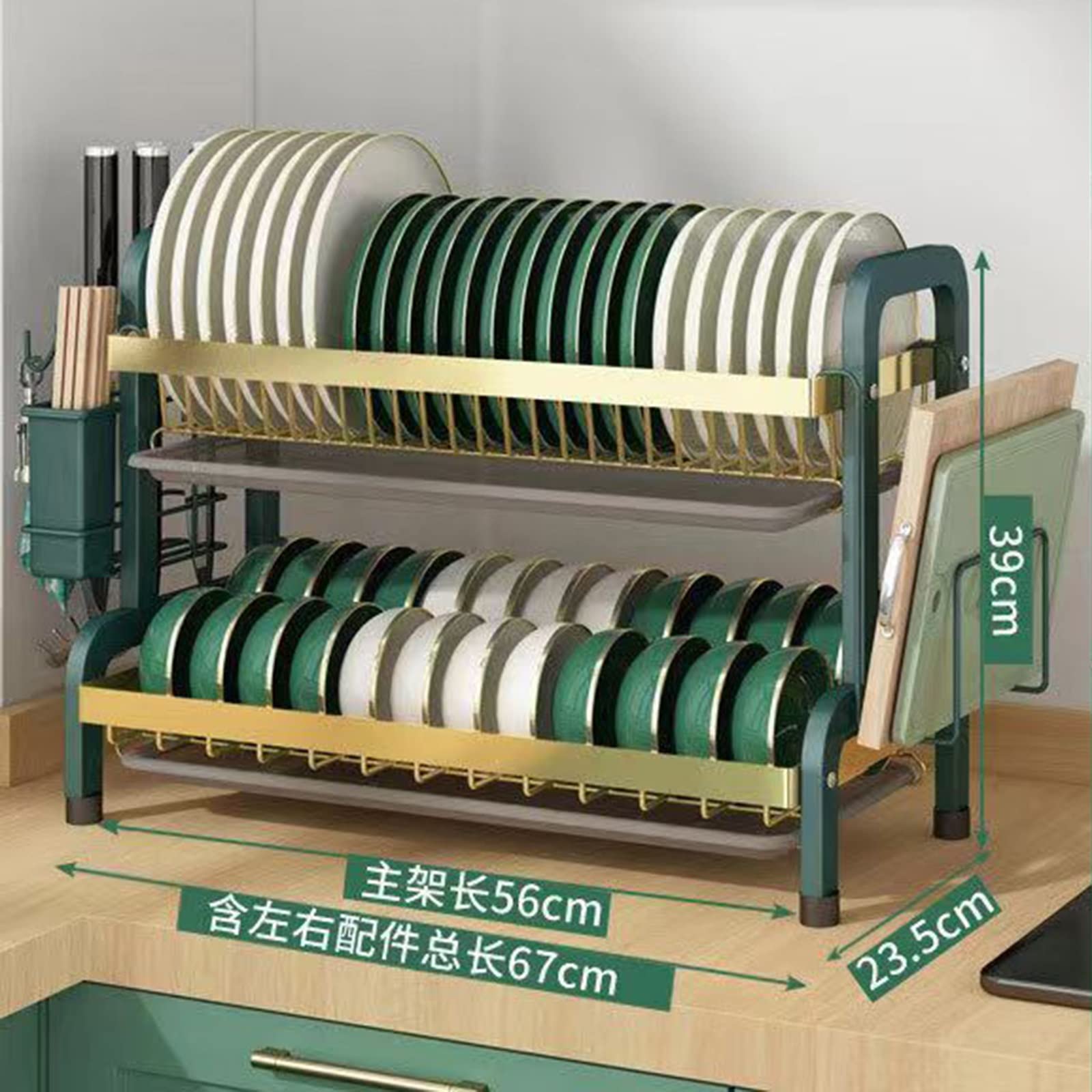 Estante para especias de 3 niveles, estante para secar platos, escurridor de platos grande ajustable para almacenamiento, organización del mostrador de la cocina, juego compacto de escurridor para p