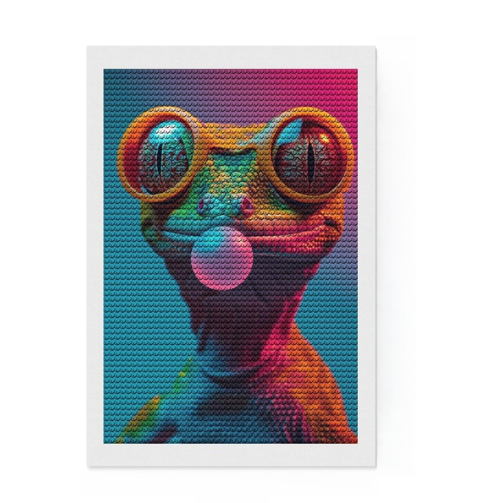 Junmoney Gecko Bubblegum Diamond Painting Kit 8"x12", Decorate Your Room, Neat Printed Canvas, Adhesive Canvas, Bedroom Decor