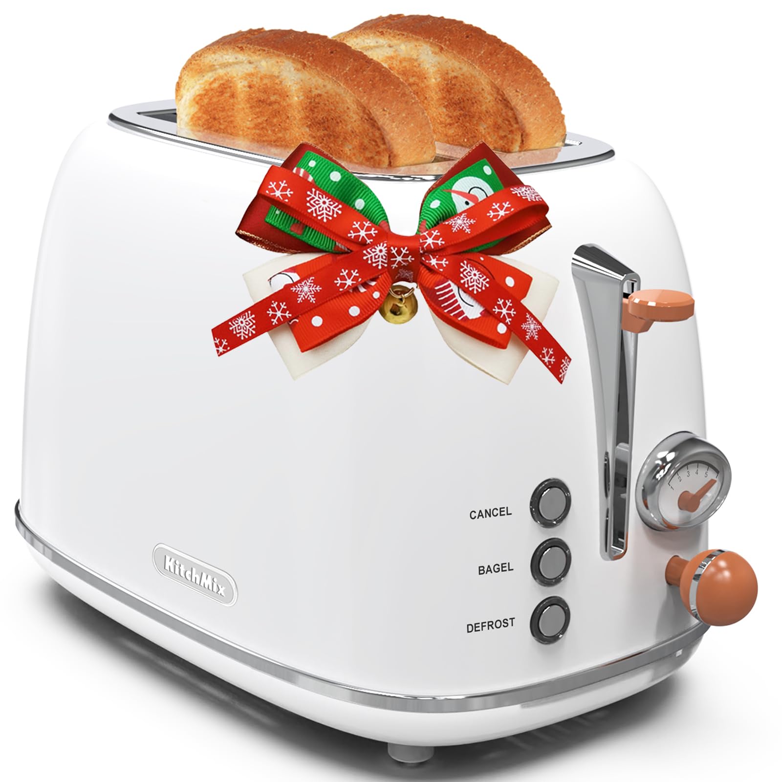 Toaster 2 slice,Retro Stainless Steel Toaster with 6 Settings, 1.5 In Extra Wide Slots, Bagel/Defrost/Cancel Function, Removable Crumb Tray (White)