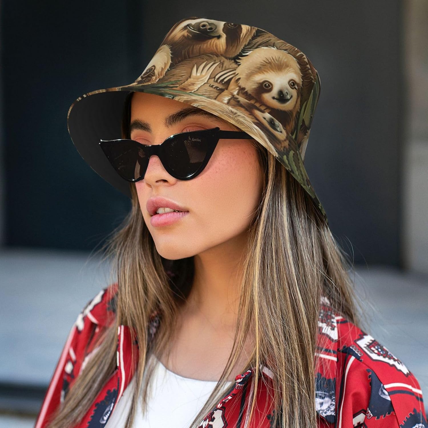 Cute Sloth Print Sun Hat Outdoor Fisherman Cap Summer Bucket Hat Beach for Men Women Black