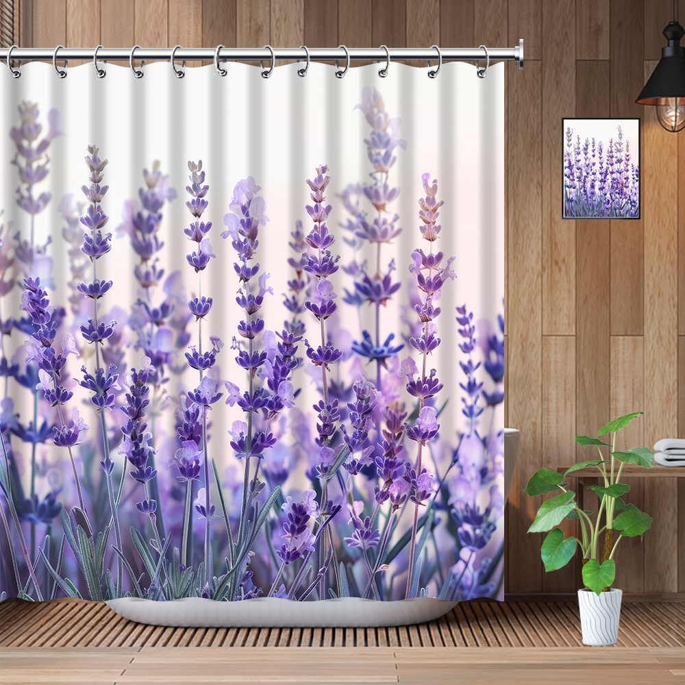 QZJDX Purple Lavender Shower Curtains for Bathroom Watercolor Flowers Violet Floral Plants Decor Polyester Fabric Bath Curtain 70"x78"