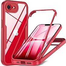iPhone 16e Case, iPhone 17e Case Built-in Screen Protector, 360°Full Body Military Grade Drop Protection Transparent Silicone Rugged Bumper Cover Clear Phone Case for iPhone 16e/ 17e, Red