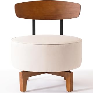 MILCIL Mid-Century Modern Swivel Accent Chair, Cream Linen Upholstered, 360° Swivel for Living Room, Bedroom, Office