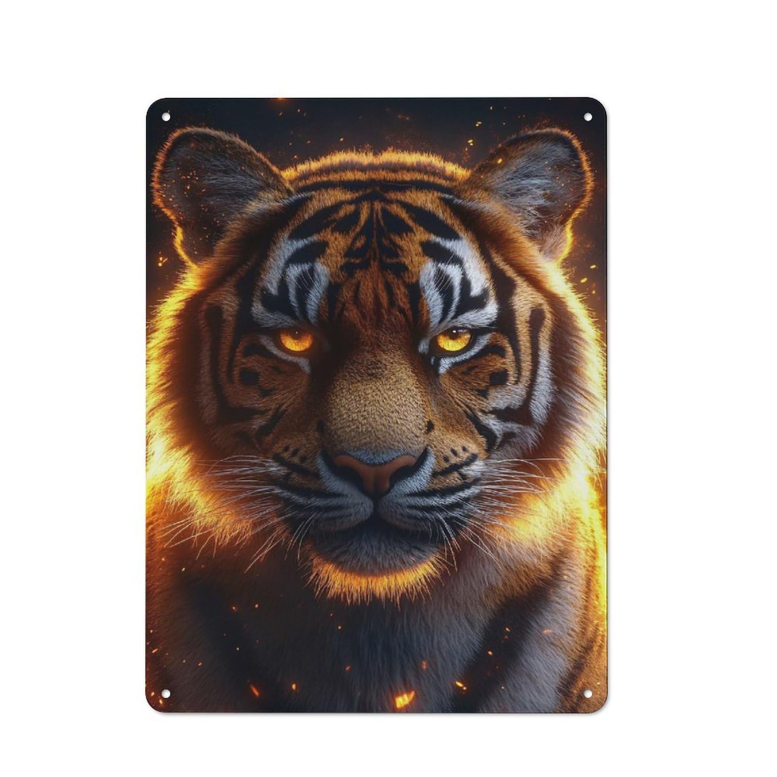 Junmoney Style-13 For Guest Room Or Hallway, Fiery Tiger Portrait Retro Metal Wall Sign 40X30cm, For Vintage Wall Decor Fans, For Metal Sign Collectors