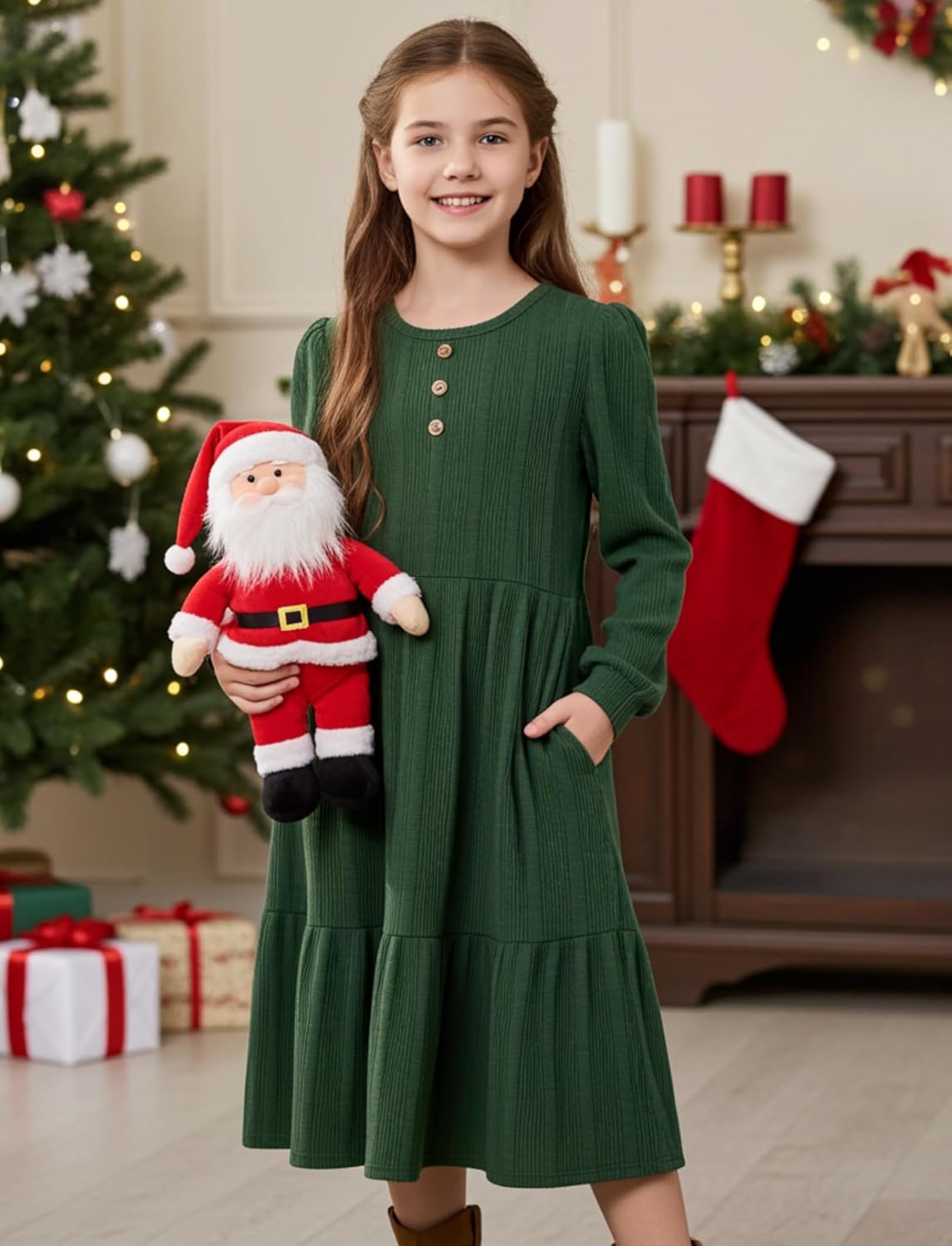 PATPAT Girl's Long Sleeve Sweater Dress Casual Button Front Knit Fall Winter Dresses 5-14 Years - Image 5