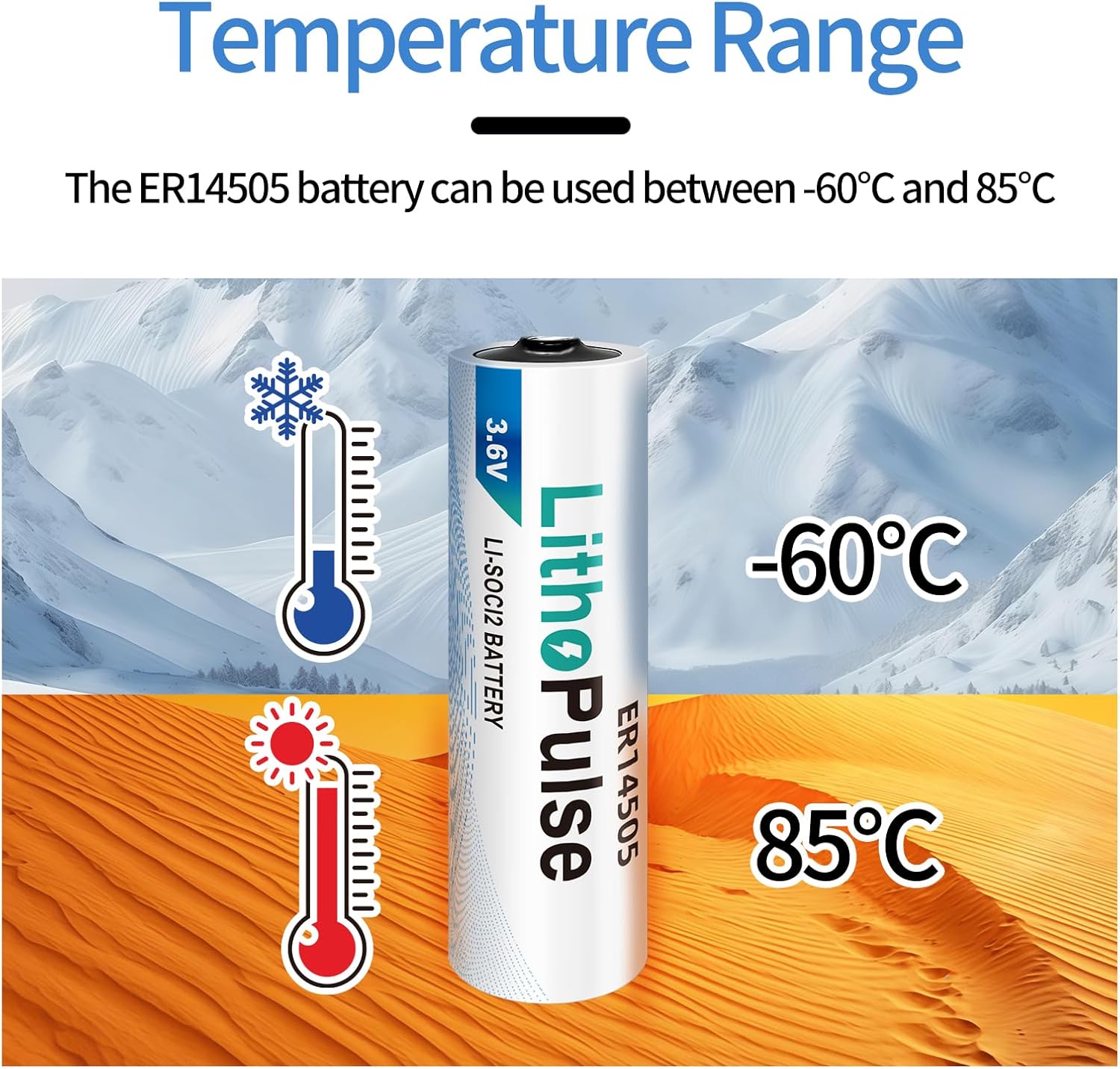 LithoPulse 8 Pack ER14505 3.6V AA Lithium Battery 2700mAh for Water Electricity Gas Meter PLC Facility Equipment Spare Battery Li-SOCL₂ Non-Rechargeable ER14505Battery