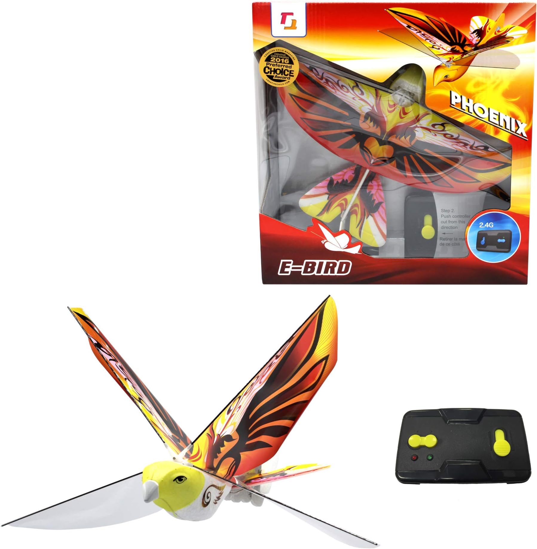 MUKIKIM eBird Orange Phoenix - Flying RC Bird Drone Toy for Kids. Indoor/Outdoor Remote Control Bionic Flapping Wings Bird Helicopter. USB Recharging.