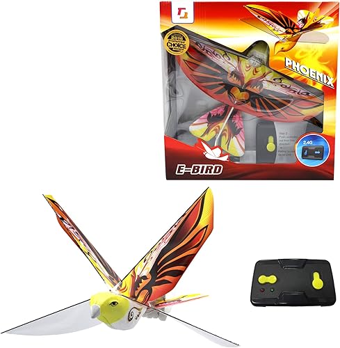 MUKIKIM eBird Orange Phoenix - Drone de juguete volador RC para niños. Control remoto para interiores y exteriores, alas batientes, helicóptero de