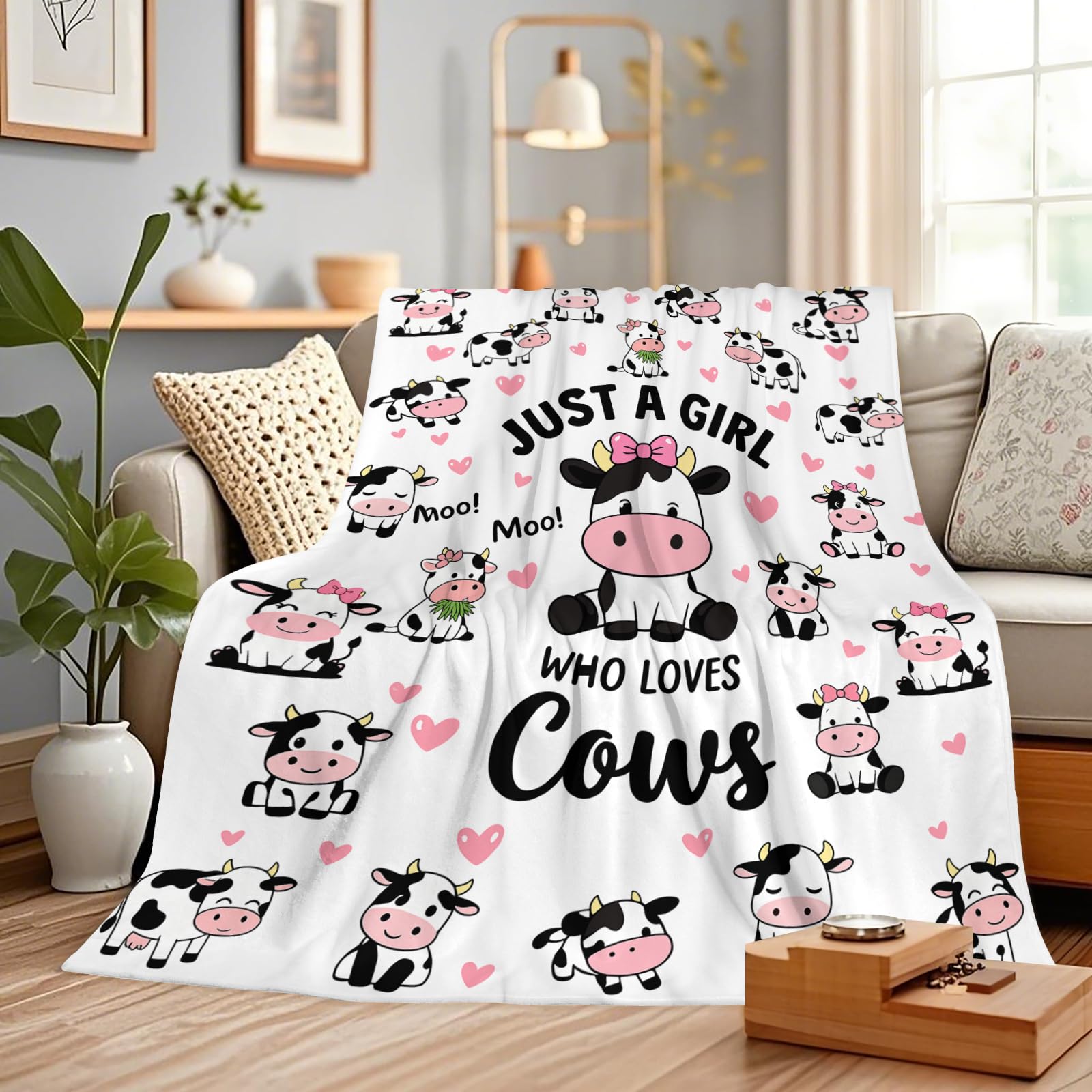Gelasgo Cute Cow Throw Blanket, Super Soft Flannel Fleece — Cozy Gift for Women Girls, Farmhouse Bedroom Living Room Decor, 40"x50"