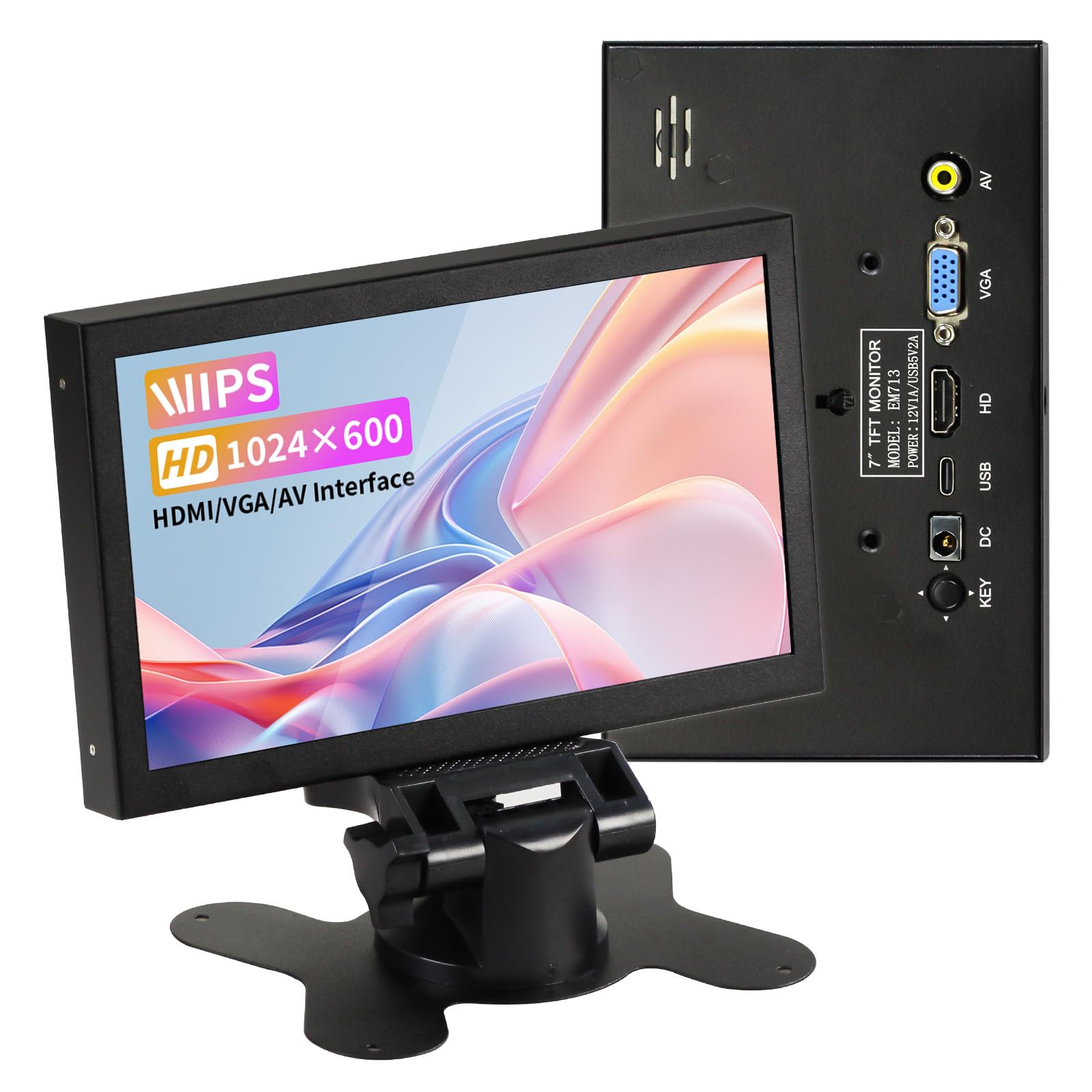 Photo 1 of Mini Monitor 7 Inch Screen HDMI, Portable Vga Monitor with AV BNC, 1024×600 LCD Small Screen with Built-in Speakers, 178° View Angle IPS, Multi-Function Small Display for Raspberry Pi PC/TV/DVD/CVBS